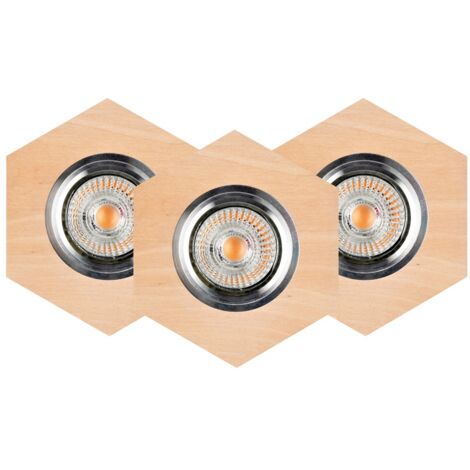 Lot de 3 Plafonnier encastrable en Bouleau Naturel Hexagone Bois 10 cm VITAR