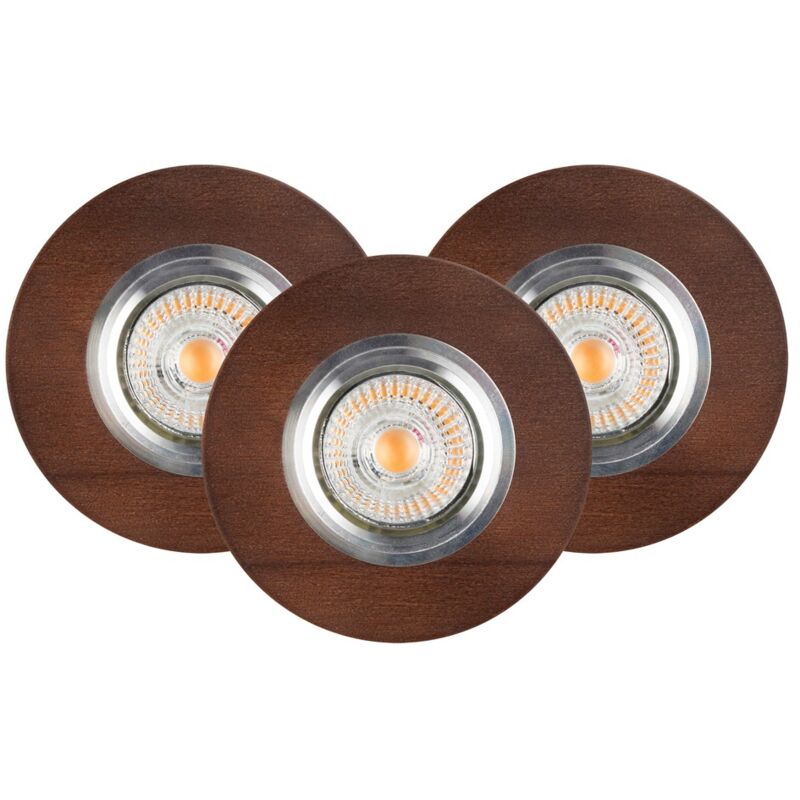 Lot de 3 Plafonnier encastrable en Hêtre teinté Noyer Disque Bois 10 cm VITAR