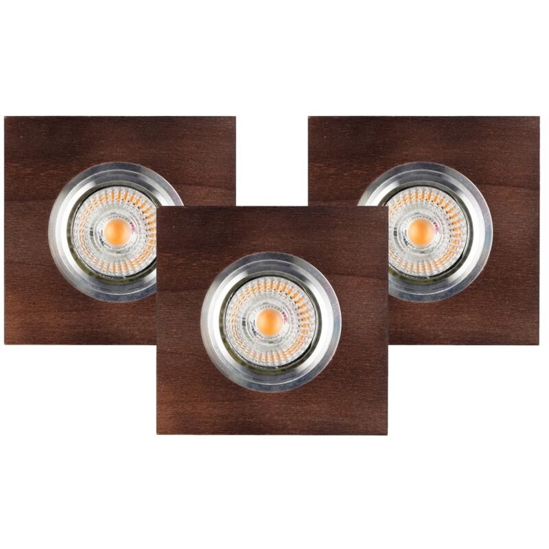 Lot de 3 Plafonnier encastrable en Hêtre teinté Noyer Plaque Bois 10 cm VITAR