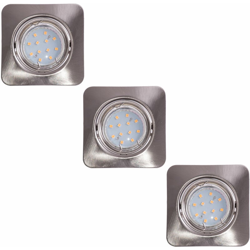 Plafonnier encastré plafonnier salon, pivotant, métal nickel mat, 1x led 5W 400Lm 3000K, LxP 8,5x8,5cm, lot de 3