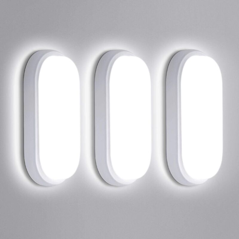 Lot de 3 Plafonniers LED Salle de Bain 18W, 1710LM, IP65 Étanche, Lampe Murale Ovale pour Couloir, Balcon, Cave, Jardin