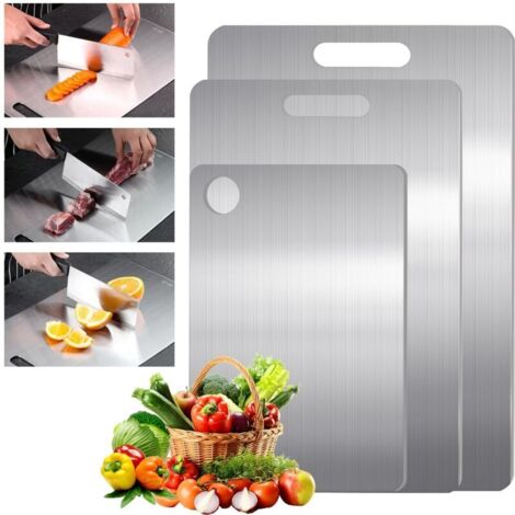 Lot de 3 planches à découper en titane - Double face, sans danger pour les aliments, non poreuses pour la viande, les fruits et les légumes-sans microplastique, résistant aux odeurs, coffres-forts