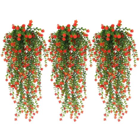 Lot de 3 Plantes Suspendues d’Extérieur – Fleurs Artificielles Résistantes aux UV pour Décoration Murale, Jardin et Mariage