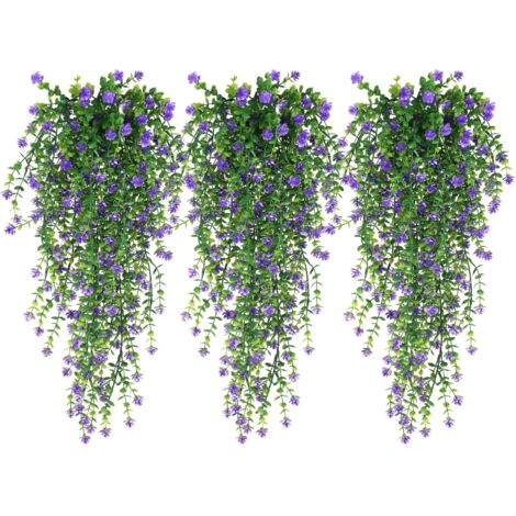 Lot de 3 Plantes Suspendues d’Extérieur – Fleurs Artificielles Résistantes aux UV pour Décoration Murale, Jardin et Mariage