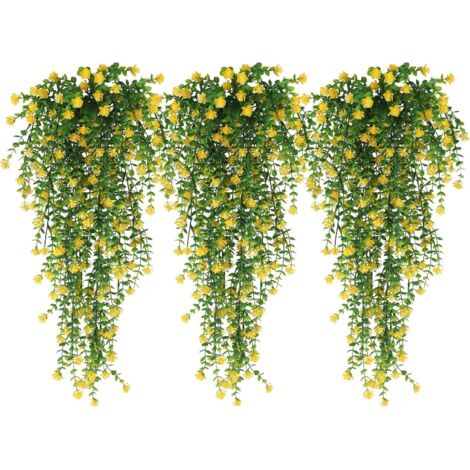 Lot de 3 Plantes Suspendues d’Extérieur – Fleurs Artificielles Résistantes aux UV pour Décoration Murale, Jardin et Mariage