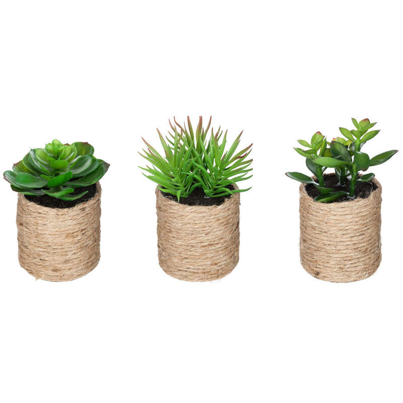 Lot de 3 plantes vertes artificielles avec pot en corde