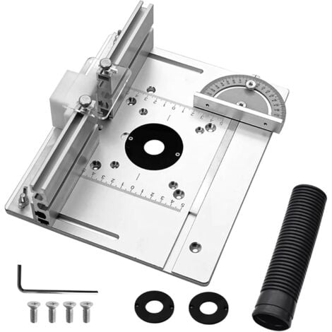 CREA Lot de 3 plaques d'insertion pour table de fraisage, alliage d'aluminium, pour toupies, plaque d'insertion pour table de toupie, outil de gravure pour plaque de fraisage argentée avec guide d'onglet