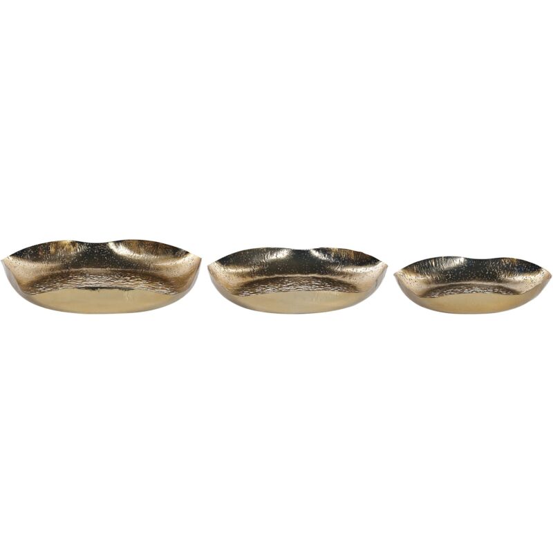 Lot de 3 Plateaux Décoratifs Dorés en Fer Martelé Différentes Tailles Chic Ujung