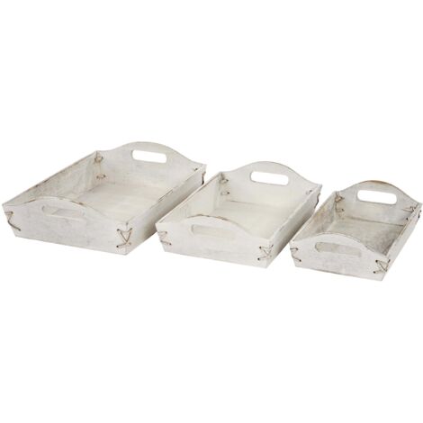 Lot de 3 plateaux de service HHG-805, blanc shabby