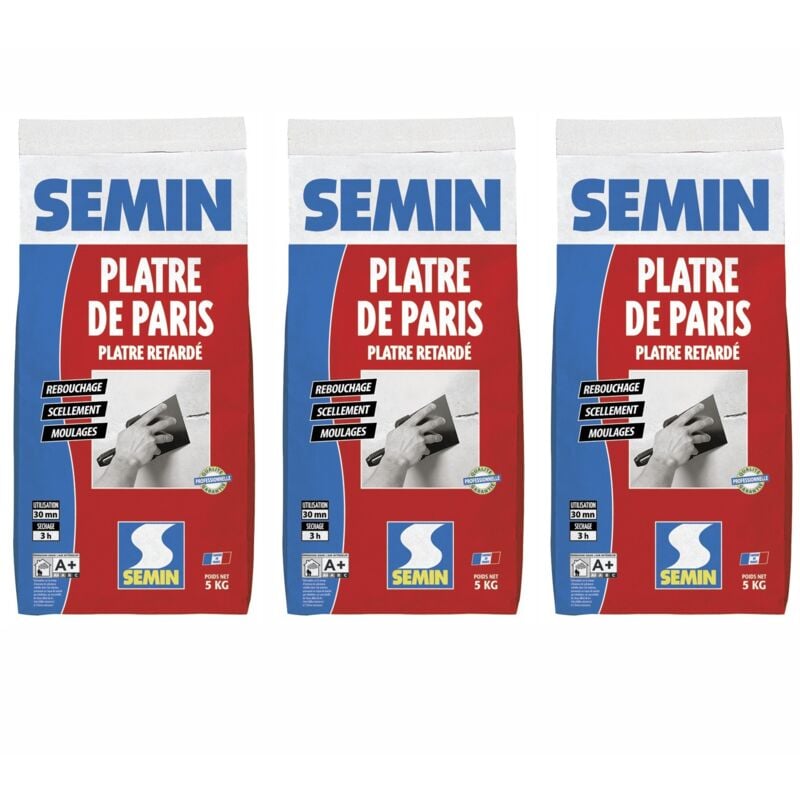 Lot de 3 pâtre de Paris pour moulages, scellements et rebouchage Semin intérieur - sac de 5 kg