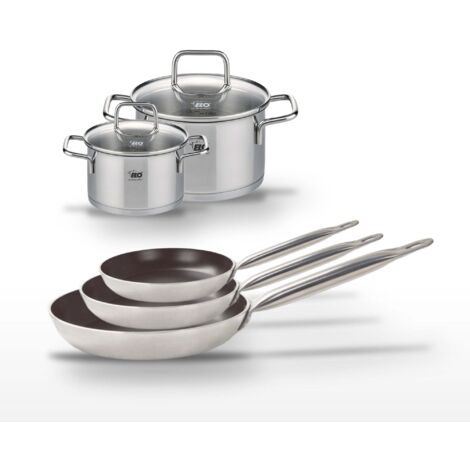 Lot de 3 Poêles 24/28/32 cm Elo Bistro Line & 2 Faitouts 12/16 cm
