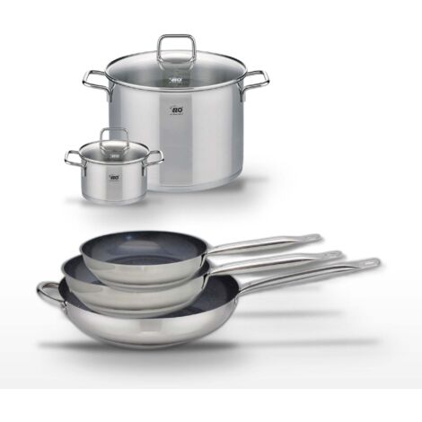 Lot de 3 Poêles 24/28/32 cm Elo Profi Therm Platinum et 2 Faitouts Elo Citrin