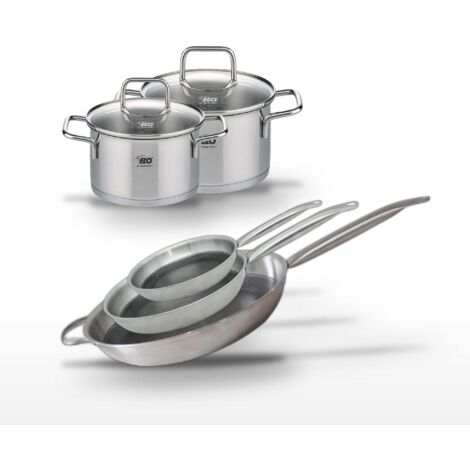 Lot de 3 Poêles 24/28/32 cm Elo Relief Solution et 2 Faitouts 14/16 cm