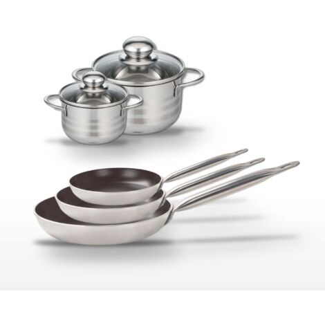 Lot de 3 Poêles 24/28/32 cm et 2 Faitouts 12/16 cm Elo Bistro Line