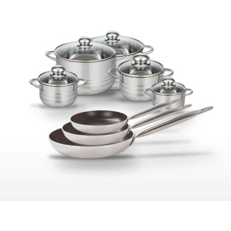 Lot de 3 Poêles 24/28/32cm et 5 Faitouts 12/14/16/20/24cm Elo Bistro Line