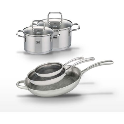 Lot de 3 Poêles 32/28/24 cm & 2 Faitouts 16/14 cm Elo Relief Evolution