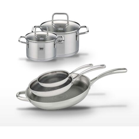 Lot de 3 Poêles 32/28/24cm et 2 Faitouts 20/16cm Elo Relief Evolution