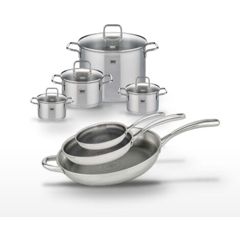 Lot de 3 Poêles Elo Relief Evolution 24/28/32 cm et 4 Faitouts Elo Citrin 14/16/20/26 cm