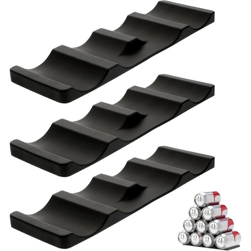 Lot de 3 porte-bouteilles pour réfrigérateur - Antidérapants - Empilables - Pliable - Pour le stockage de bière, de boissons, d'eau minérale (noir)