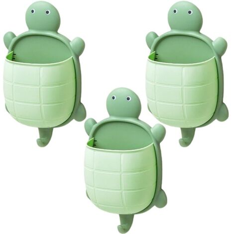 Lot De 3 Porte-brosses À Dents en Forme De Tortue Mignonne, Organisateur De Rangement Mural pour Salle De Bain, Étagère Murale Multifonctionnelle avec Crochet pour Le Rangement