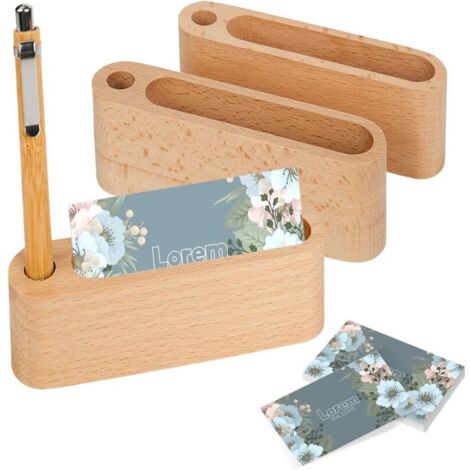 Lot de 3 Porte Carte de Visite Bureau Bois, Support Carte de Visite en Bois Massif Avec Trou de Stylo, Porte-cartes de Visite en Bois Créatif, Présentoir de Carte de Visite