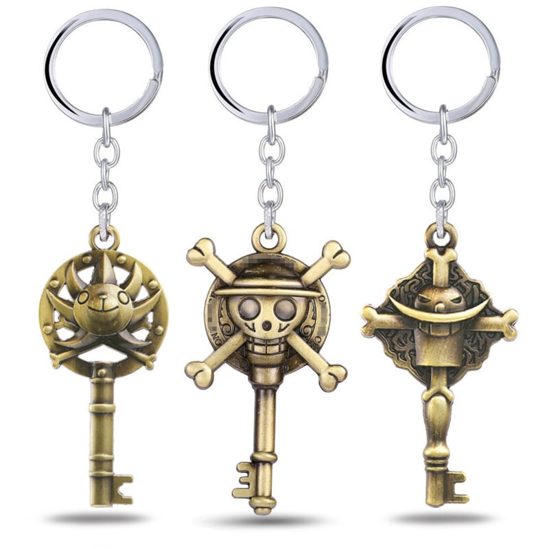 Lot de 3 porte-clés pirates roi Lufei chapeau de paille pour enfant barbe blanche