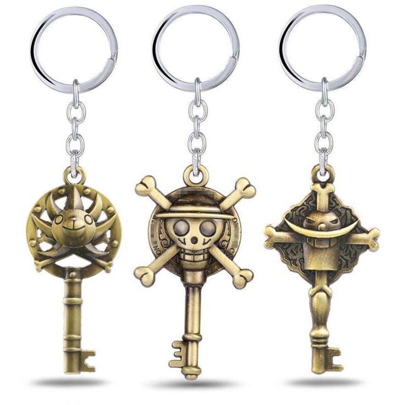Lot de 3 porte-clés pirates roi Lufei chapeau de paille pour enfant barbe blanche