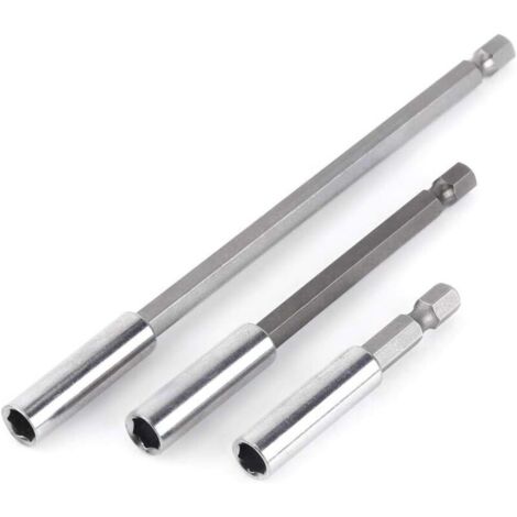 Lot de 3 porte-embouts de visseuse 1/4' – Longueurs 60mm, 100mm, 150mm – Acier au carbone – Hexagonal pour vissage précis