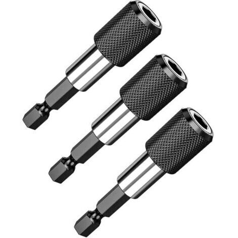 Lot de 3 porte-embouts magnétiques à changement rapide 1/4" Porte-embout magnétique pour visseuse sans fil Convient pour perceuse, tournevis, vis filetée, longueur 60 mm