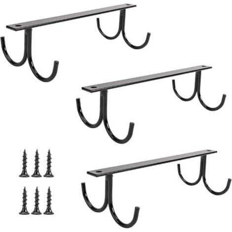Lot de 3 porte-gobelets rustiques sous armoire, porte-gobelets sous étagère 12 crochets de suspension pour tasses, tasses à café et ustensiles de cuisine (noir)