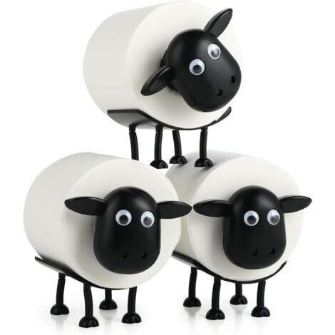 Lot de 3 Porte Papier Toilette Mouton, Design Créatif et Empilable, Pratique pour Salle de Bain et Toilettes (Noir)