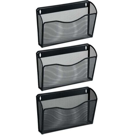 Lot de 3 porte-revues muraux, format A4, pour magazines et journaux, en maille métallique, 22 x 35,5 x 8,5 cm, noir