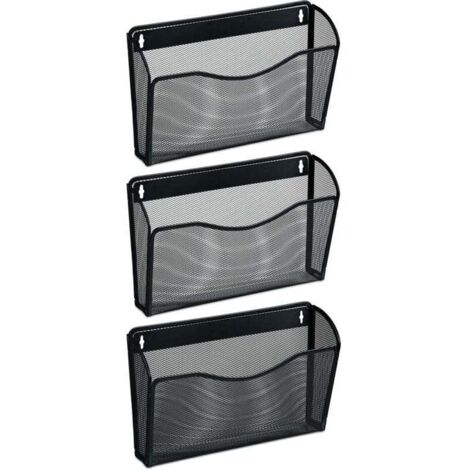 Lot de 3 porte-revues muraux, format A4, pour magazines et journaux, en maille métallique, 22 x 35,5 x 8,5 cm, noir