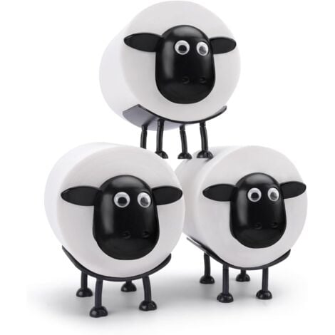 BAZYWTYH Lot de 3 porte-rouleaux de papier toilette avec motif mouton - Porte-rouleau de papier toilette amusant sur pied - Imprimé en 3D - Noir - Rangement hilarant pour rouleau de papier de soie