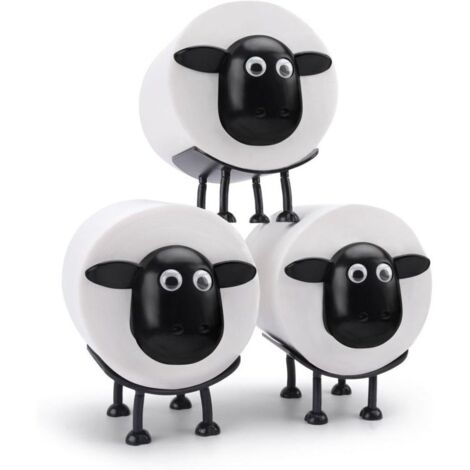Lot de 3 porte-rouleaux de papier toilette avec motif mouton - Porte-rouleau de papier toilette amusant sur pied - Imprimé en 3D - Noir - Rangement hilarant pour rouleau de papier de soie
