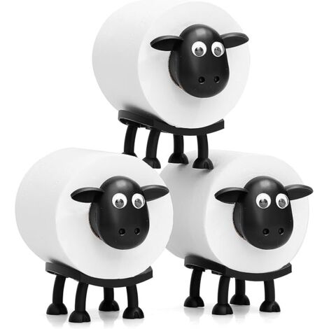 Lot de 3 porte-rouleaux de papier toilette avec motif mouton - Porte-rouleau de papier toilette amusant sur pied - Noir - Rangement hilarant pour rouleau de papier de soie -