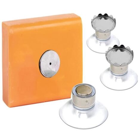 Lot de 3 Porte Savon Aimanté avec Ventouse - Porte Savon Magnétique Ventouse Puissante - sans Perçage, se Fixent
