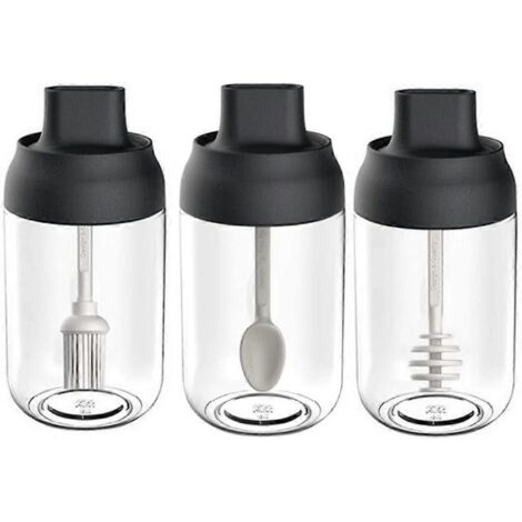 Lot de 3 pots à épices en verre transparent pour la cuisine.