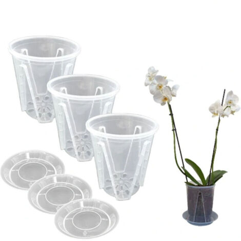 Lot de 3 pots à orchidées en plastique rigide transparent Diamètre 16