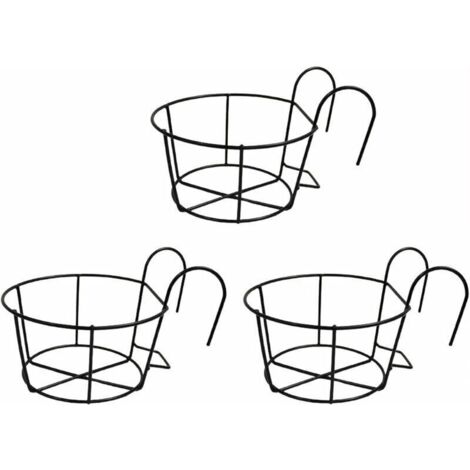 Lot de 3 pots de fleurs à suspendre pour balustrade - En fer - Pour balcon, porche, clôture