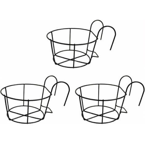 Lot de 3 pots de fleurs à suspendre pour balustrade - En fer - Pour balcon, porche, clôture