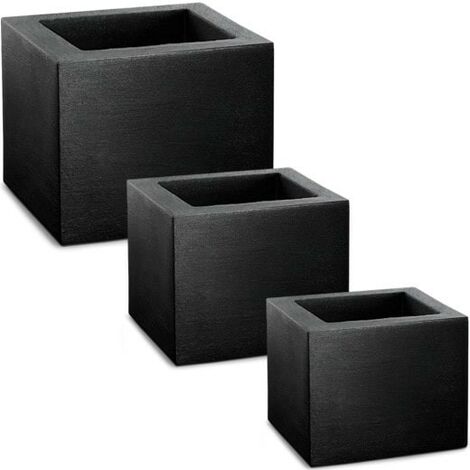 Lot de 3 Pots de fleurs carrés imitation béton anthracite 50,40 et 30 cm