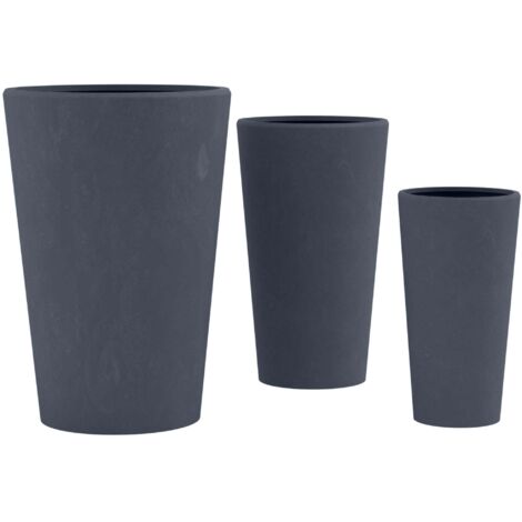 Lot de 3 pots de fleurs en argile fibreuse anthracite avec trous de drainage résistants aux intempéries 100007964