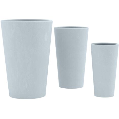 Lot de 3 pots de fleurs en argile fibreuse gris résistants aux intempéries 100007960