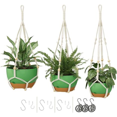 Lot de 3 pots de fleurs suspendus verts