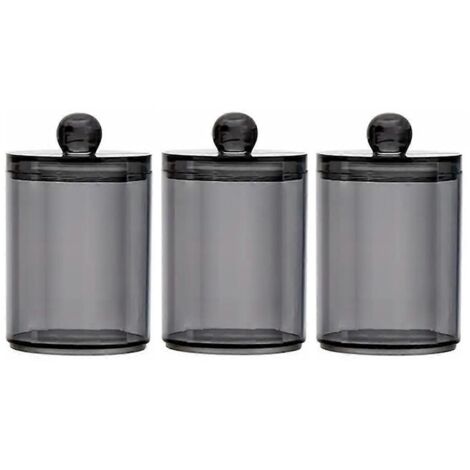 Lot de 3 pots distributeurs de cotons-tiges pour salle de bain, support en plastique noir.