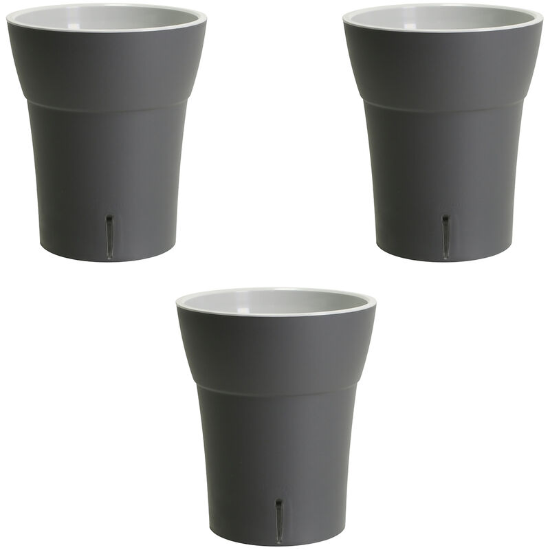 Gt Garden - Lot de 3 pots pour orchidées avec réserve d'eau - Dali-dea gris foncé 2 litres