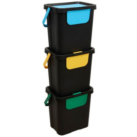 Lot de 3 poubelles de tri 3 Bacs empilables, capacité 24 l - Longueur 26,5 x largeur 38,5 x Hauteur 109 cm