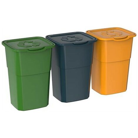 FRASCHETTI Lot de 3 Poubelles de tri Jaune/bleu/Vert 39 x 36 x 54 cm avec Couvercle Capacité 3 X 50L DEA HOME
