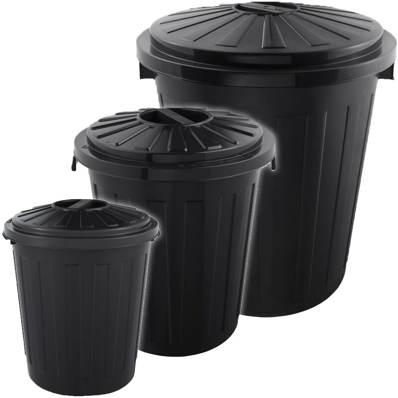 Keeeper - Lot de 3 poubelles / poubelles multifonction Mats avec couvercle verrouillable en plastique résistant de 7/23/50 litres de couleur graphite